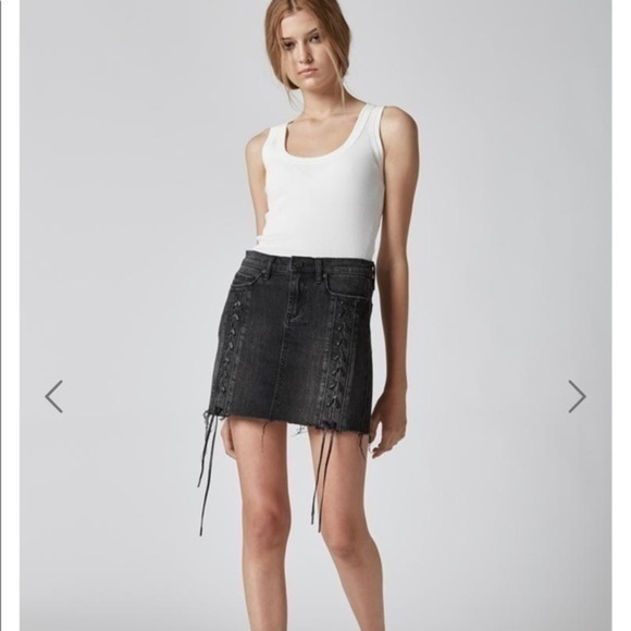 Blank NYC Lace Up Denim Jean Mini Skirt - Picture 2 of 9